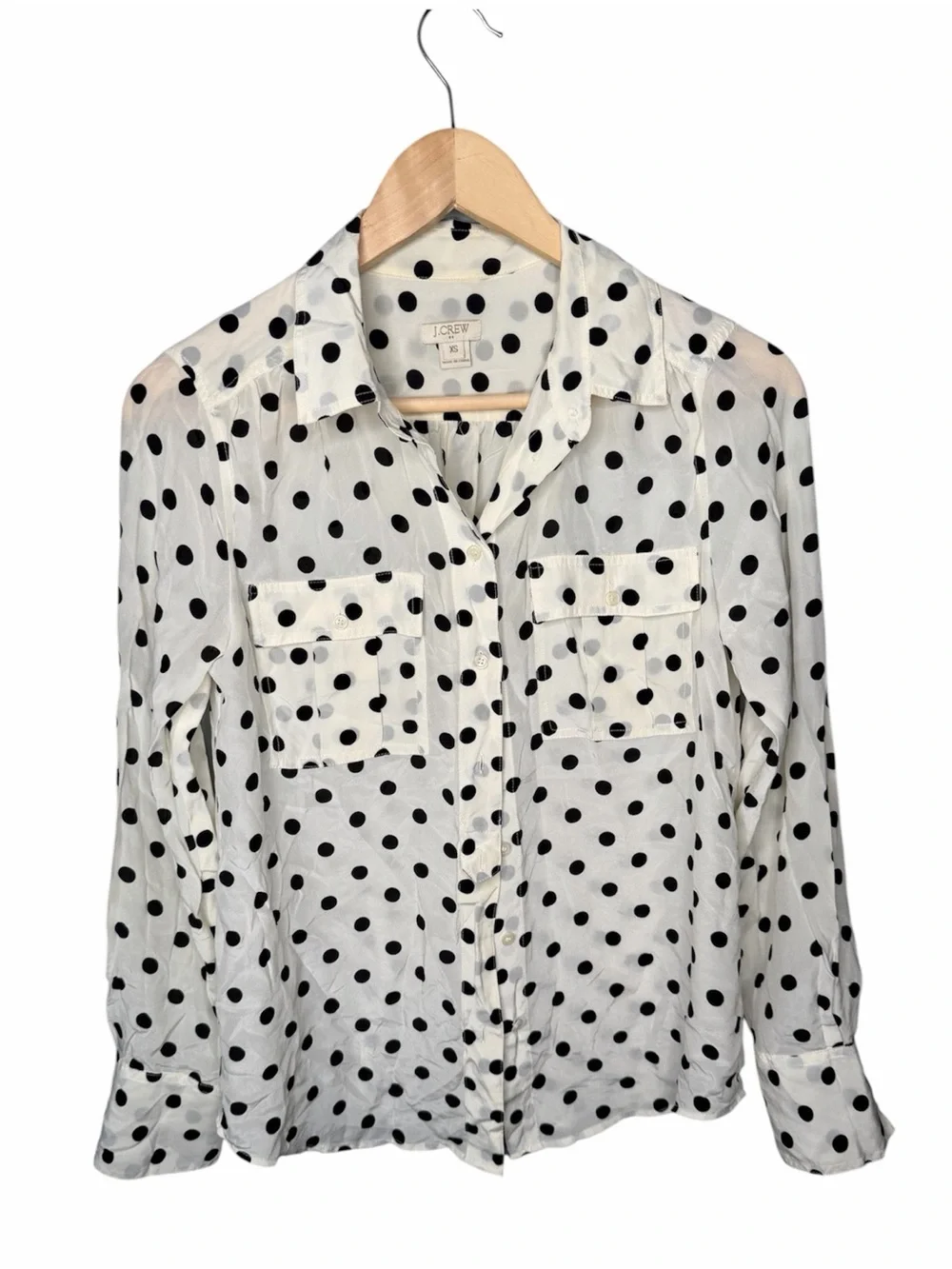 J. Crew 100% Silk Polka Dot Button Down Shirt